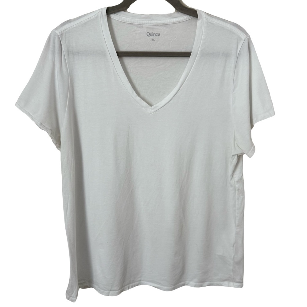 Quince Soft White Classic Basic Minimalist V-Neck‎ T-Shirt X-Large - Picture 2 of 7